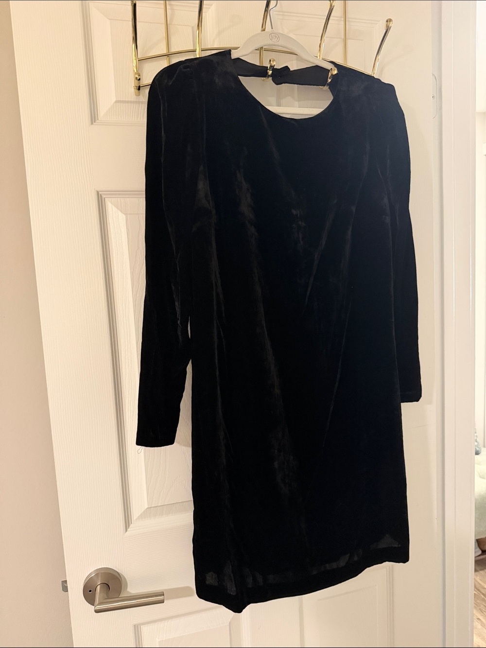 Boden Black Velvet Long-Sleeve Shift Dress